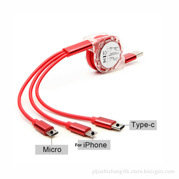 Free Shipping Sample Wholesale On Stock Micro Usb Cable Type c Fast Charger Charging Data Cables 3 in 1 Retractable Usb Cable
